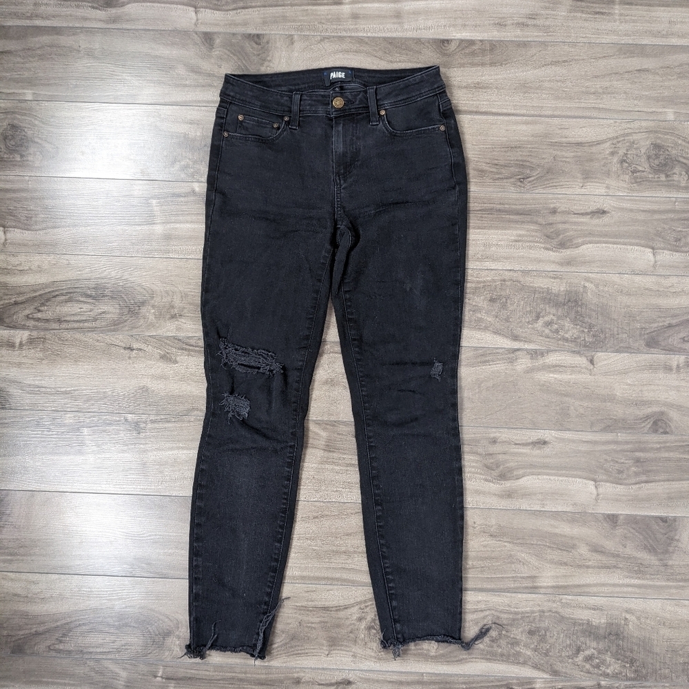 Paige Verdugo Skinny Ankle Jeans Size 26 Black Distressed